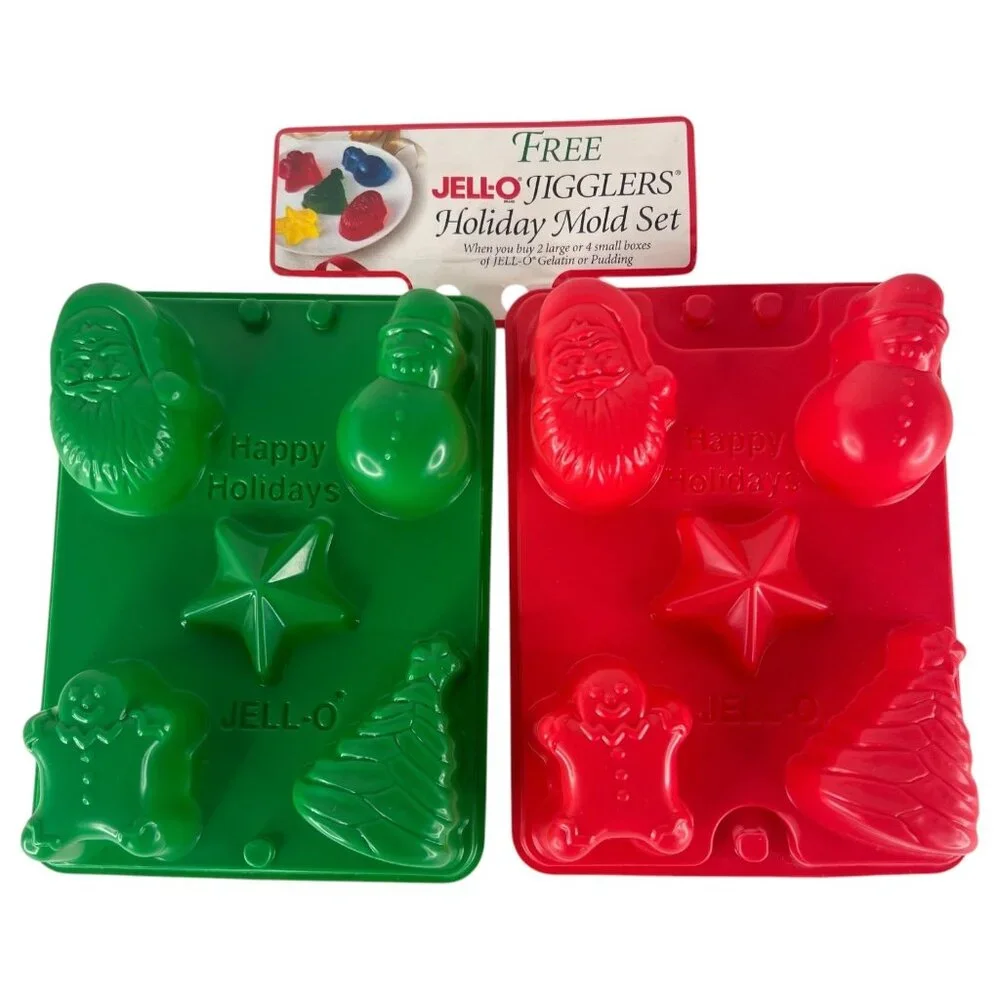 Vintage 1997 JELL-O Jello Jigglers Molds Christmas Shapes Set of 2 Green & R